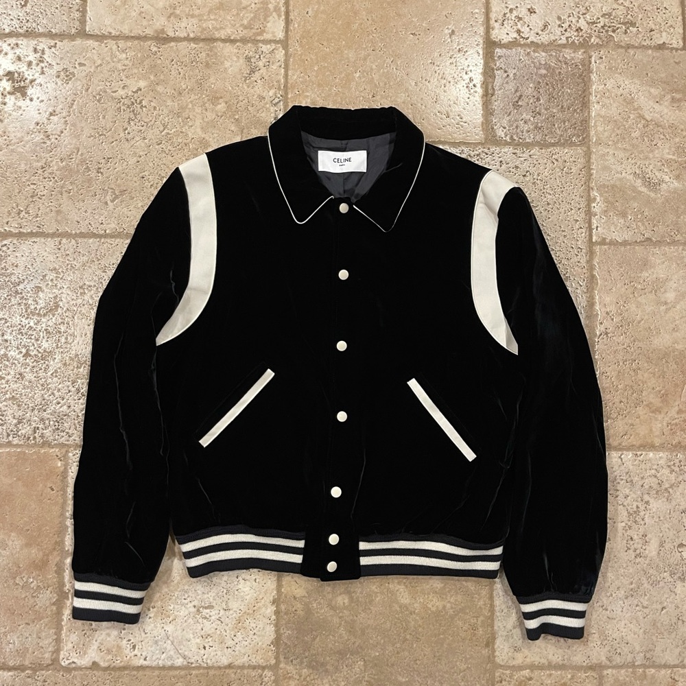 Celine x Hedi Slimane Black Velvet Teddy Varsity Jacket RARE - Picture 5 of 13